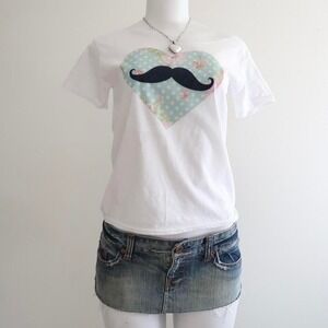 y2k floral mustache heart baby tee fitted size S